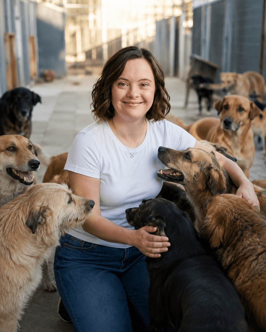 Martha con perros rescatados